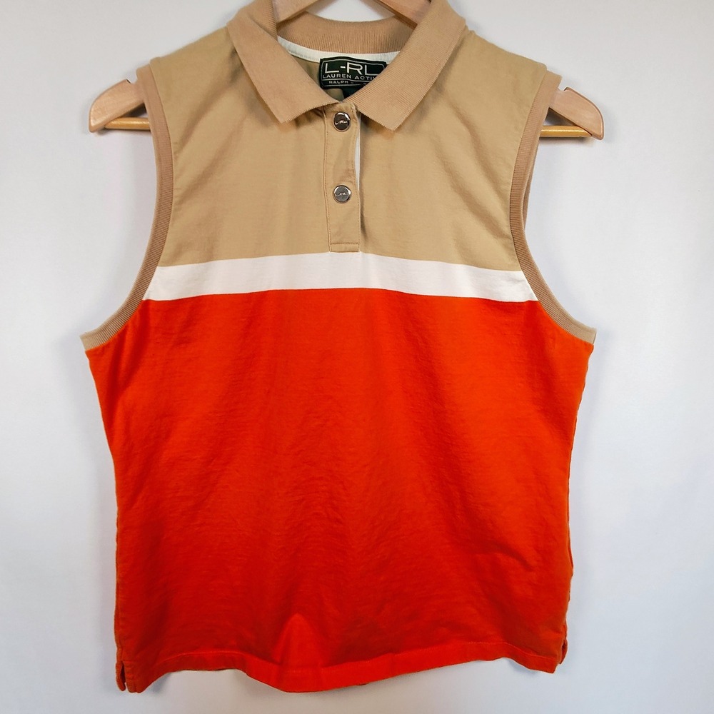 Lauren Active Ralph Lauren Women's Sleeveless Shirt Orange Tan Colorblock XL